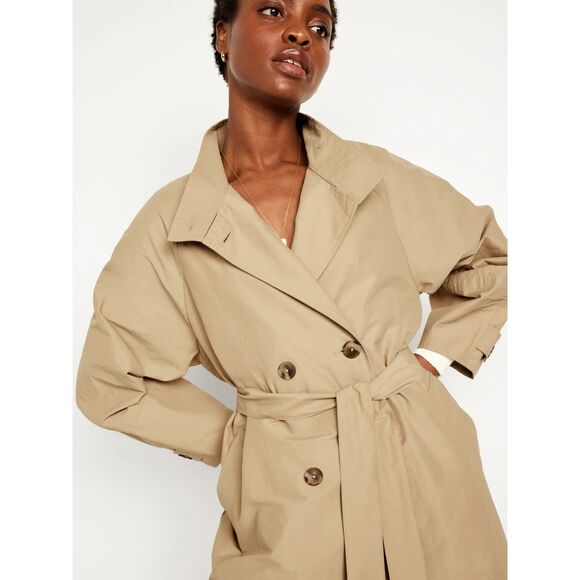 Old Navy Jacket Women's Size XS Tan Khaki NWOT Oversized Double Breasted Trench - Picture 1 of 6